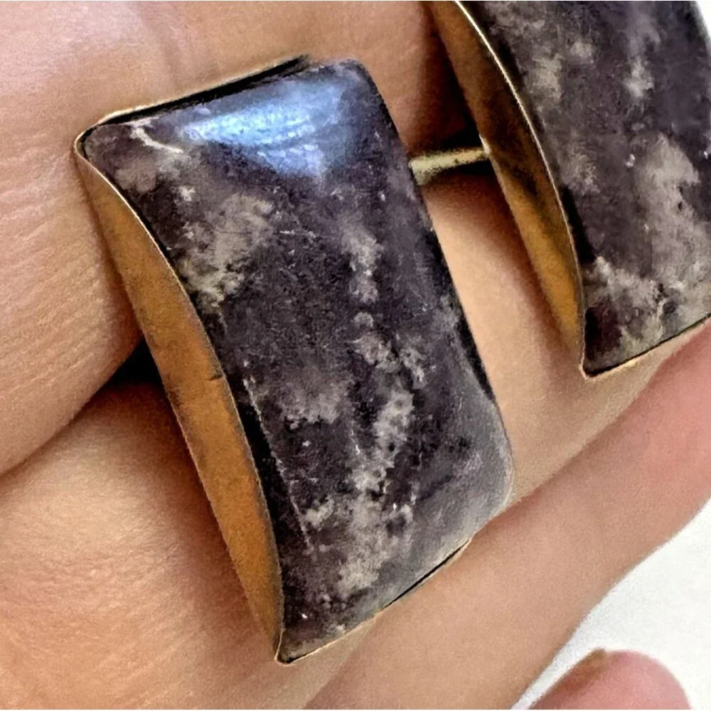 Vintage Purple Stone Rectangle Cufflinks Silver Tone 1 Inch